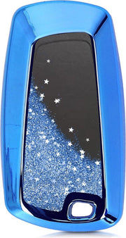 kwmobile autosleutelhoesje voor BMW 3-knops draadloze autosleutel (alleen Keyless Go) - sleutelcover van TPU in blauw / metallic blauw - Sneeuwbol met Sterren design