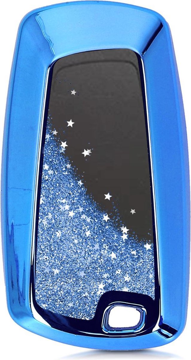 kwmobile autosleutelhoesje voor BMW 3-knops draadloze autosleutel (alleen Keyless Go) - sleutelcover van TPU in blauw / metallic blauw - Sneeuwbol met Sterren design
