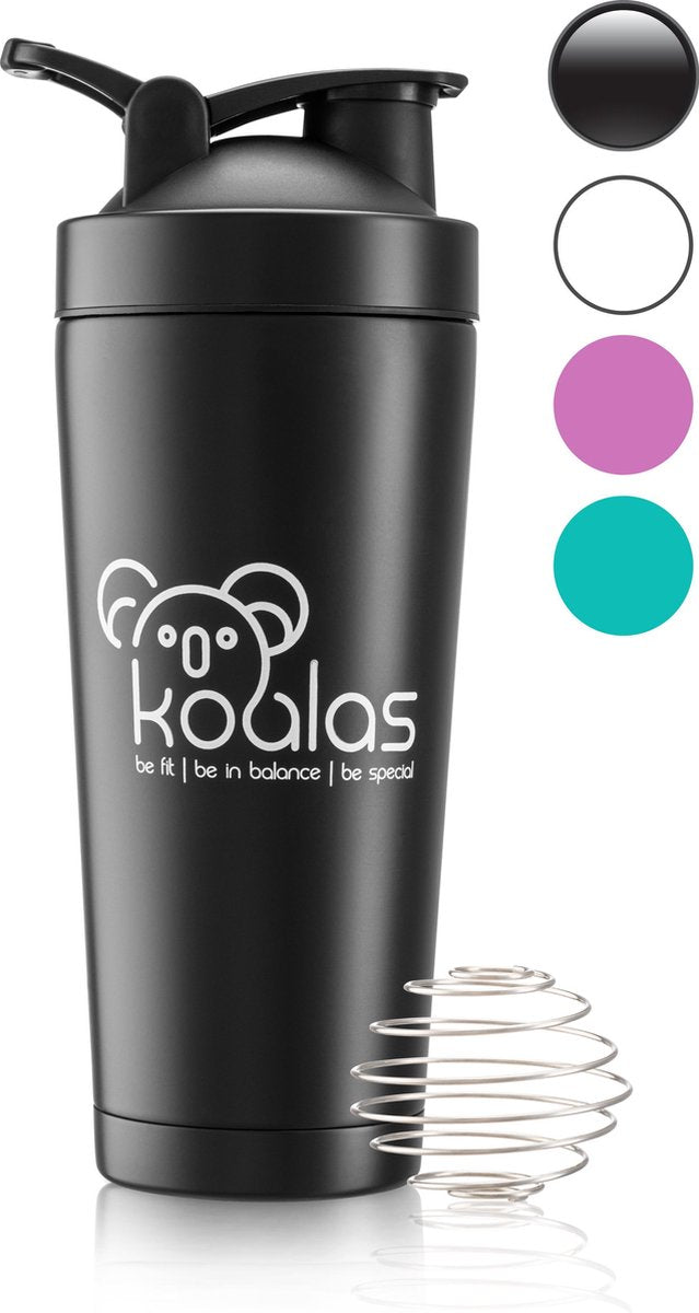 Koalas® RVS Shakebeker – Proteïne Shaker – Shake Beker - BPA Vrij – Thermosfles 750 ml  - Zwart