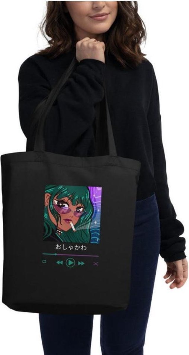 Anime Urban Manga Meisje Girl Cosplay Japanese Waifu Muziek Gyaru BLM Oshare Kawaii Merchandise Zwarte Totebag One Size