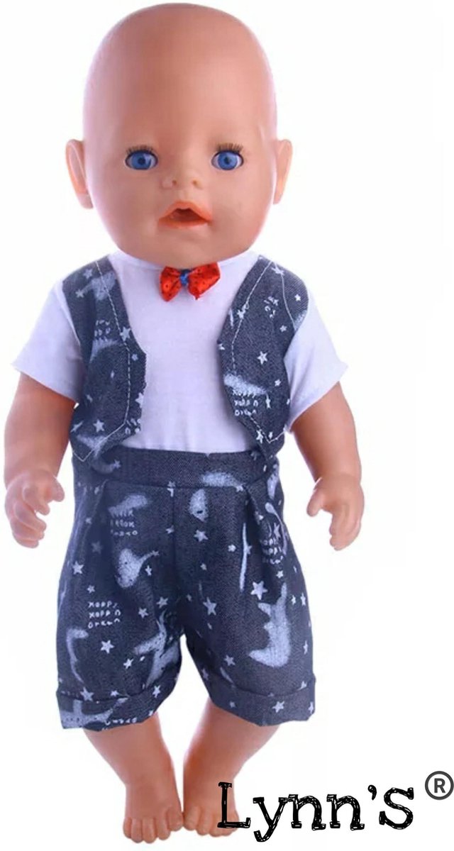 Poppenkleertjes - Geschikt voor Baby Born - Nette outfit - Pak met strikje - Jongen of meisje pop