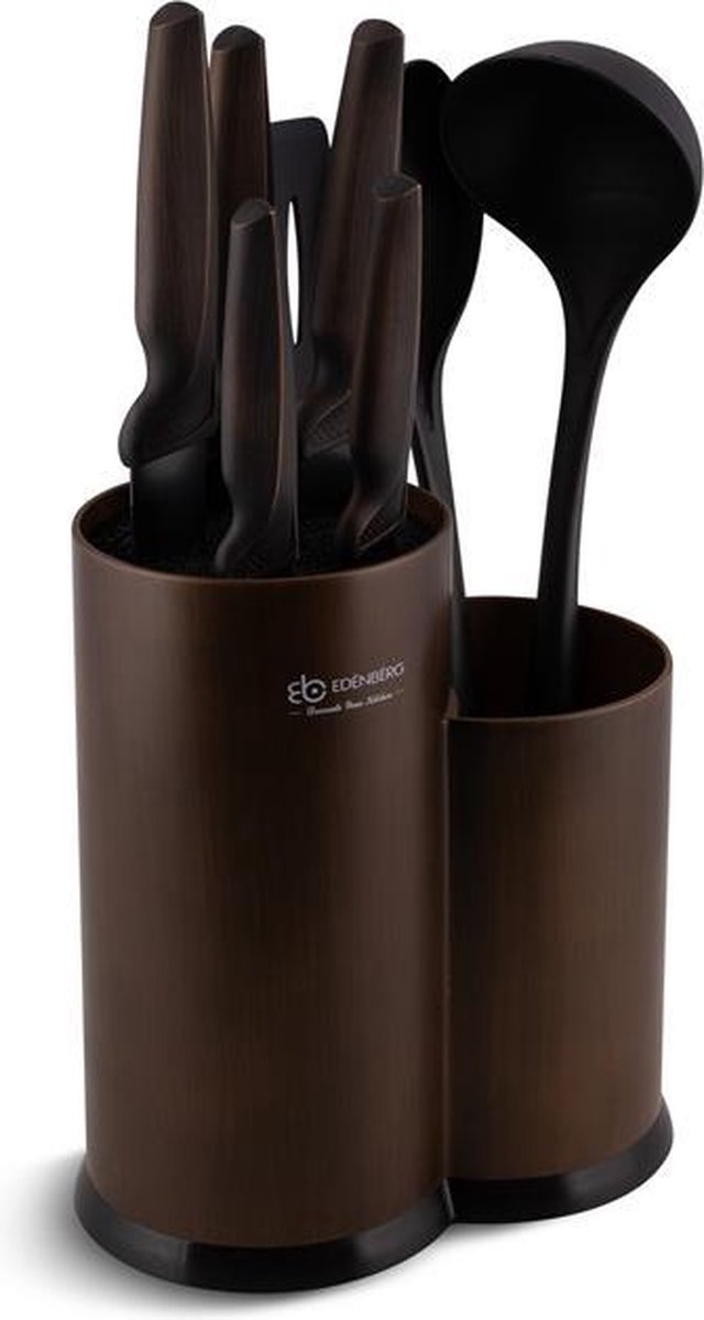 Edënbërg Brown Line - Complete Keukenset - Keukengerei + Keukenmessen - 9 delig - Bruin