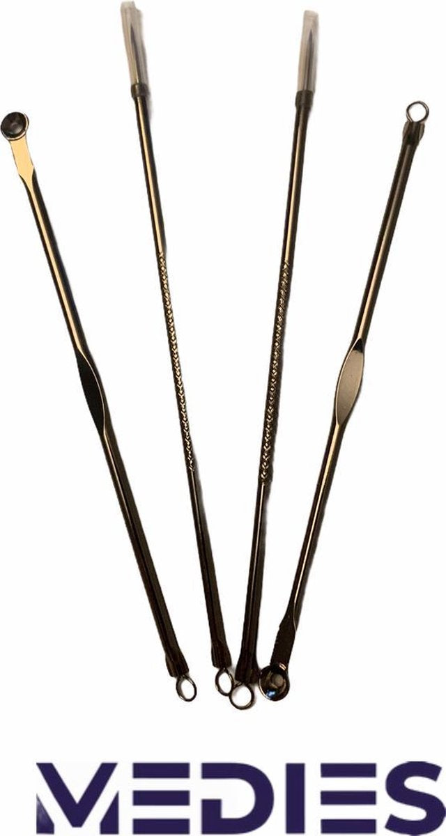 Medies -  comedonlepel set 4 stuks | blackhead remover set 4 stuks | comedonlepel | comedon drukker | comedon verwijderaar | blackhead remover | comedonen | meeeter |mee eters verwijderen| mee eter verwijderaar - RVS