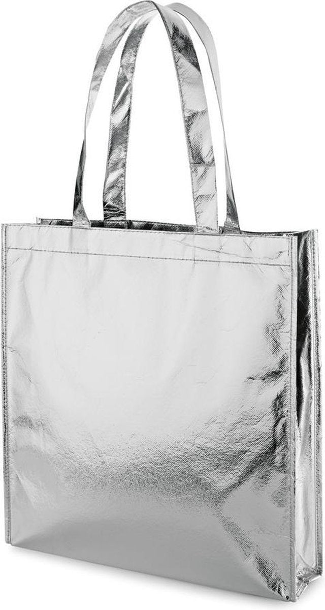 1x Gelamineerde boodschappentassen/shoppers zilver 34 x 35 cm - Non-woven gelamineerde tassen met 50 cm handvatten