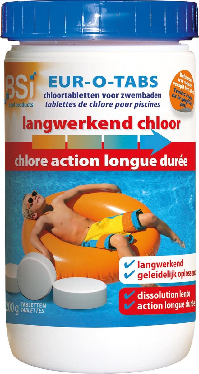 BSI Eur-O-Tabs Chloortabletten Voor Zwembaden Van  Minimum 20m³ Grootte  - 14 Daagse Kuur - Langwerkend 200g/Tablet - 1 Kg