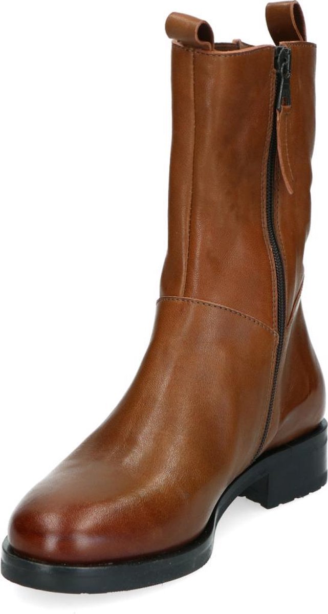 Manfield - Dames - Cognac leren chelsea boots met rits - Maat 39