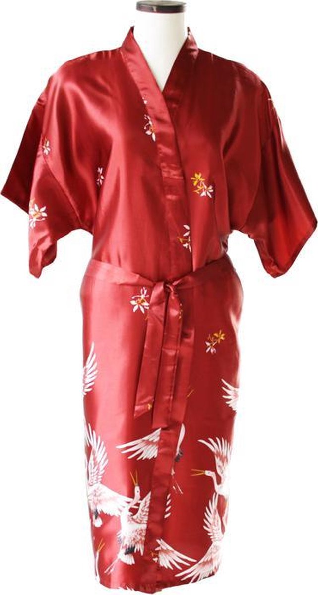 TA-HWA Kimono met Kraanvogels Rood Dames S