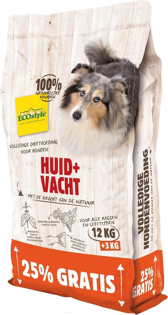 Ecostyle Huid + Vacht Bonusbag - Hondenvoer - 12+3 kg