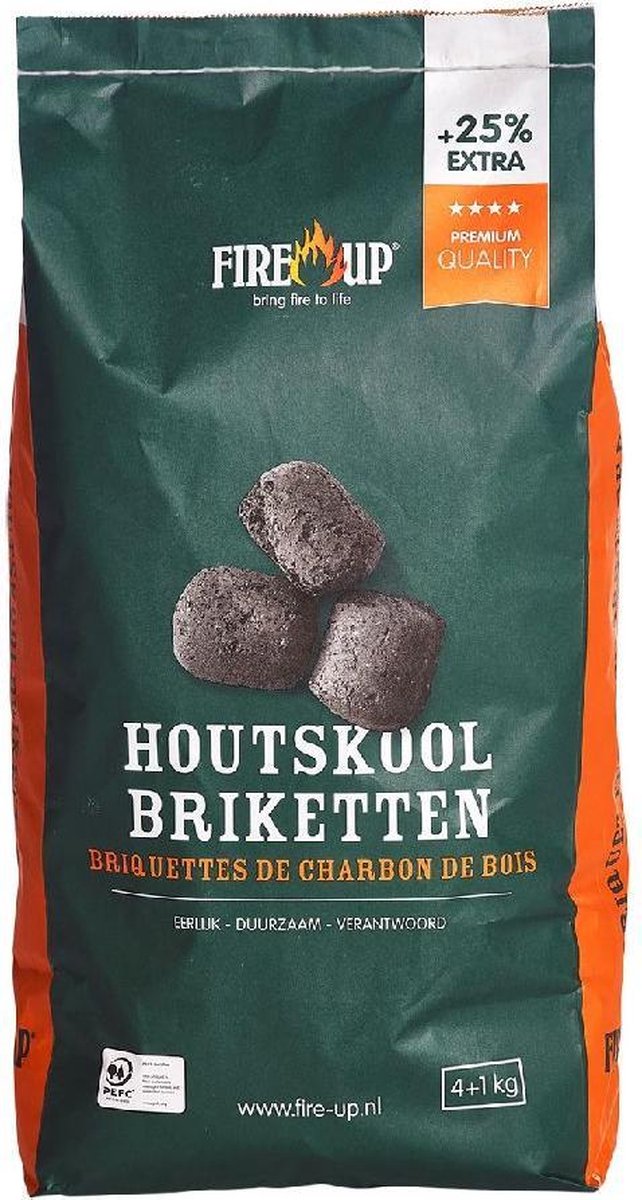 Fire-Up Premium Houtskoolbriket 4 kg + 25% extra