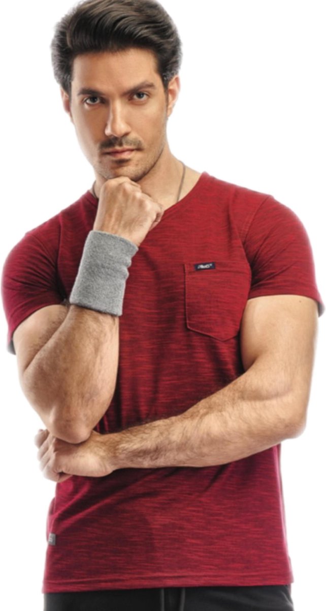 Embrator mannen T-shirt zwart/rood melange maat M