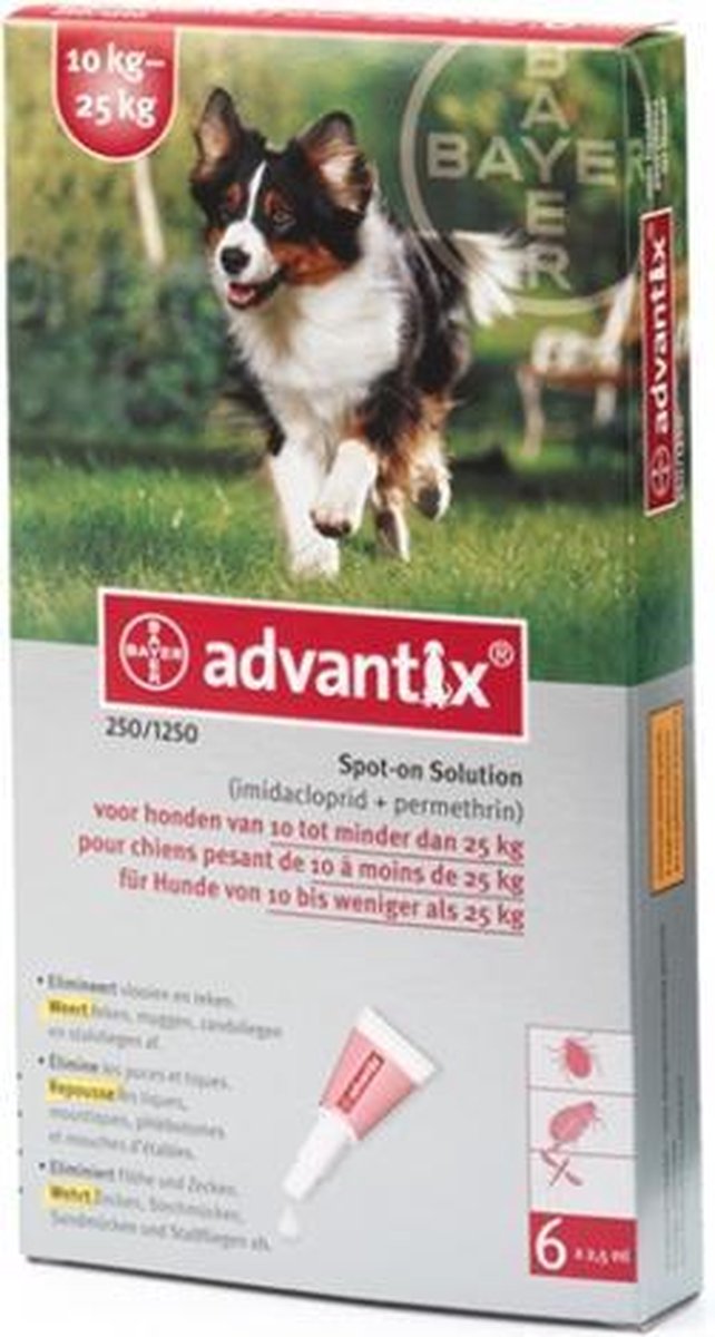 Advantix 250/1250 Anti vlooienmiddel en tekenmiddel Hond - 6 pipetten