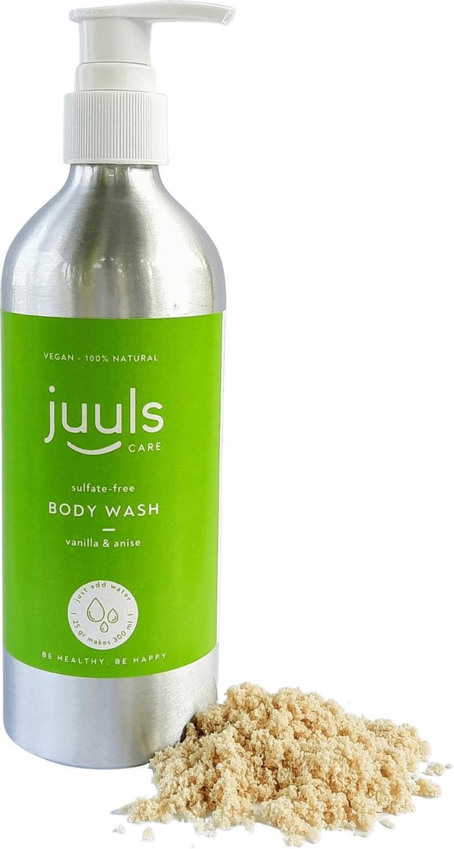 Juuls Vegan - Douchegel - Vanille & Anijs - Love The Planet - Zelf Water Toevoegen - Zonder Parabenen - Zonder Sulfaten - Halal - Gratis Verzenden -  Duurzaam Aluminium Pompfles - 25 gr 300 ml