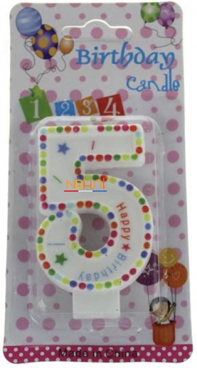 Taartkaars - cijfer 5 - Dots and stars  - Verjaardags kaars
