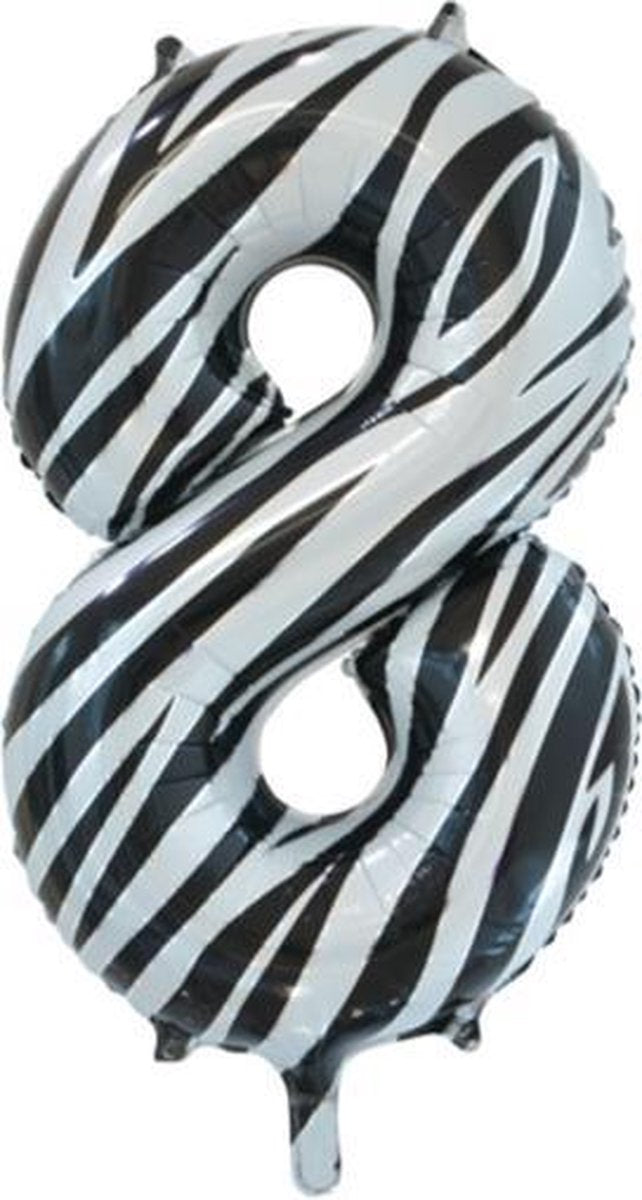 Folie ballon cijfer 8 met zebra print 86 cm
