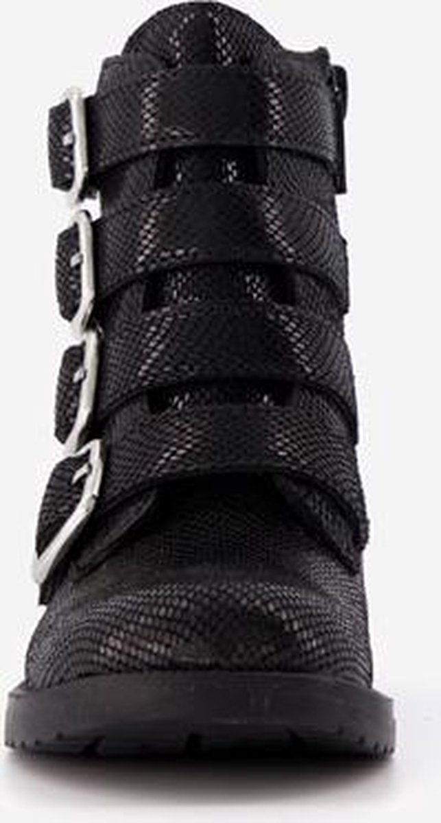 Groot leren meisjes biker boots - Zwart - Maat 28