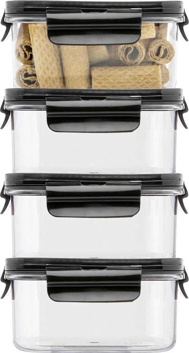 Lock&Lock Modular Vershoudbakjes | Bewaardozen voedsel | Snackdoosjes – Set van 4 stuks – 600 ml – Helder Transparant - Vierkant
