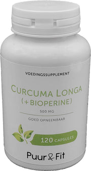 Curcuma Longa 500mg + zwarte peper extract (120 caps - Puur&Fit)
