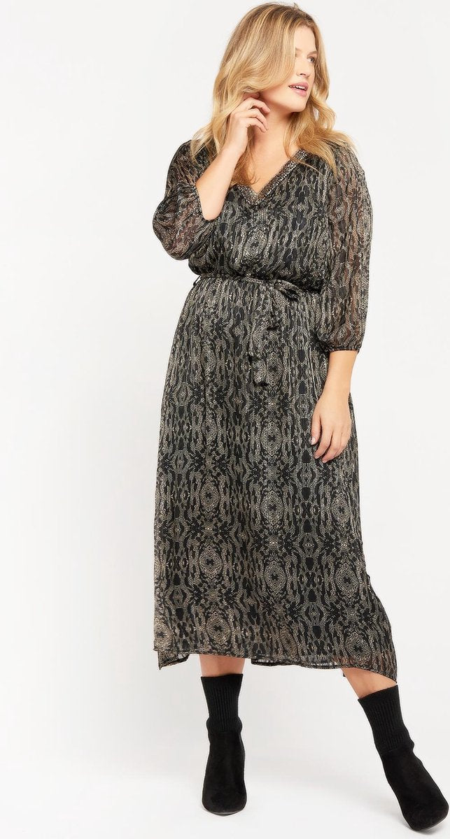 Maxi jurk met lurex en grafische print - Zwart