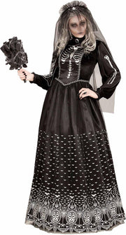 Zwart gothic skelet kostuum voor vrouwen - Verkleedkleding