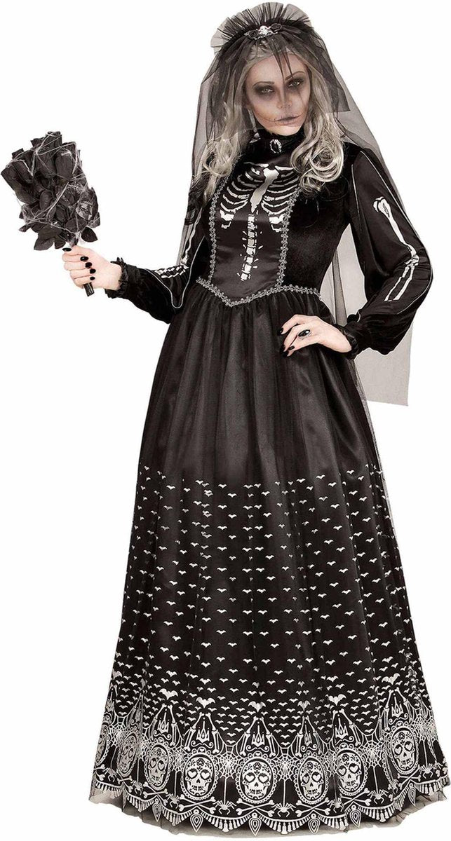 Zwart gothic skelet kostuum voor vrouwen - Verkleedkleding