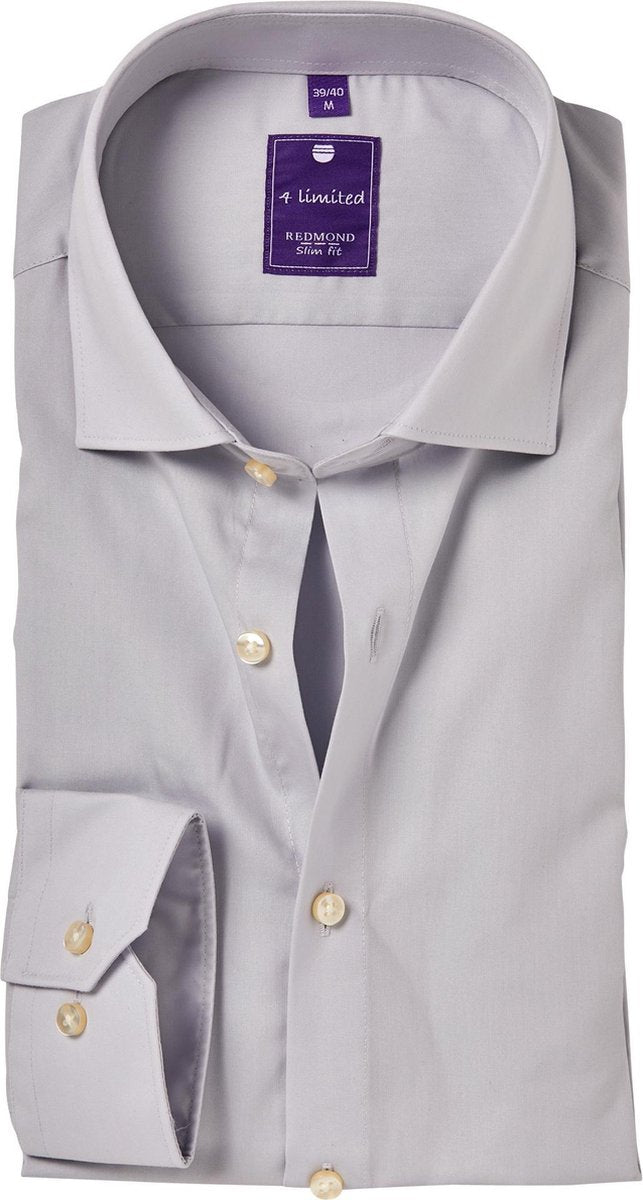 Redmond slim fit overhemd - licht grijs - Strijkvriendelijk - Boordmaat: 43/44