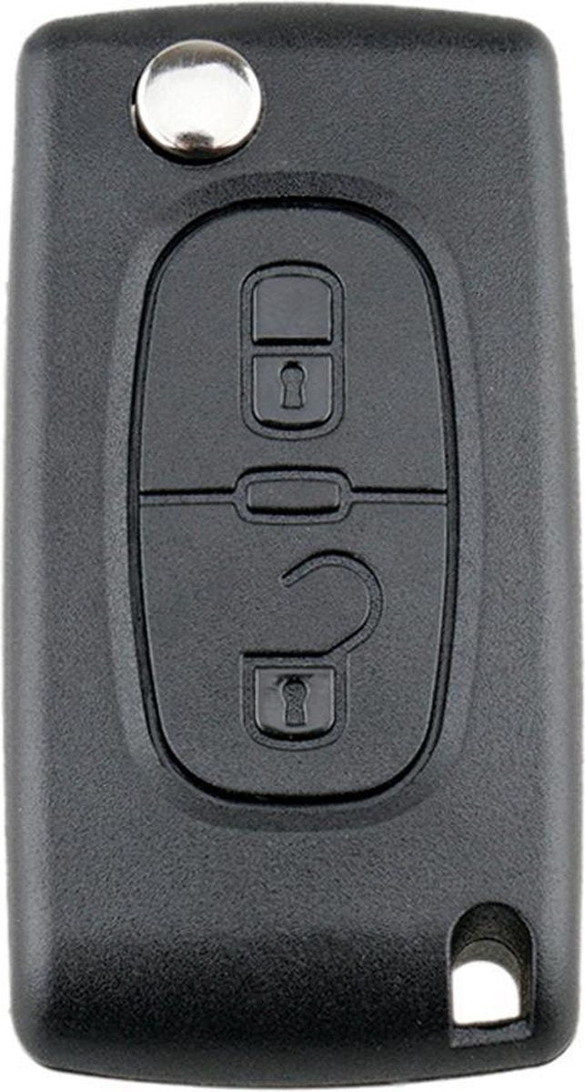 Peugeot - klapsleutel behuizing - 2 knoppen - HU83 sleutelbaard met zijgroef - CE0523 zonder batterijhouder in de achterdeksel - batterijhouder vast op de printplaat