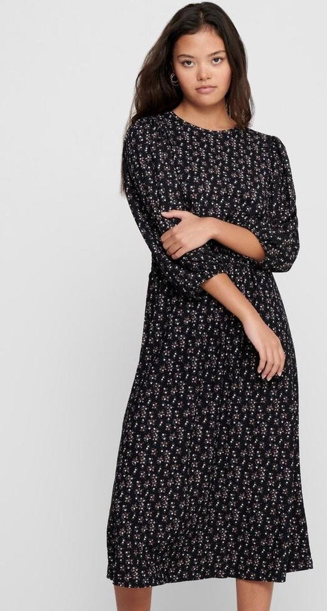 Onlzille Naya 3/4 Smock Midi Dress 15230352 Black/lavender Ditsy