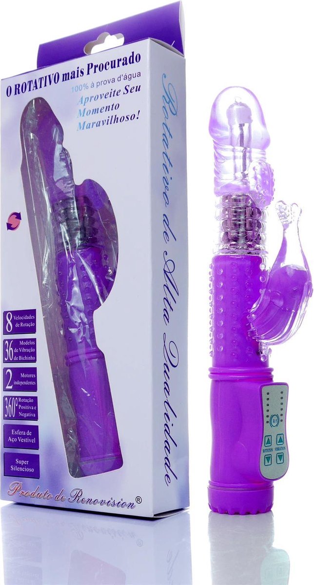 Bossoftoys - Rabbit Vibrator - Dolphin VIbrator - Tarzan - G spot VIbrator - 36 Function - art 26-000097 - Paars - 22 cm  - Roterende g spot en Klitoris vibrator