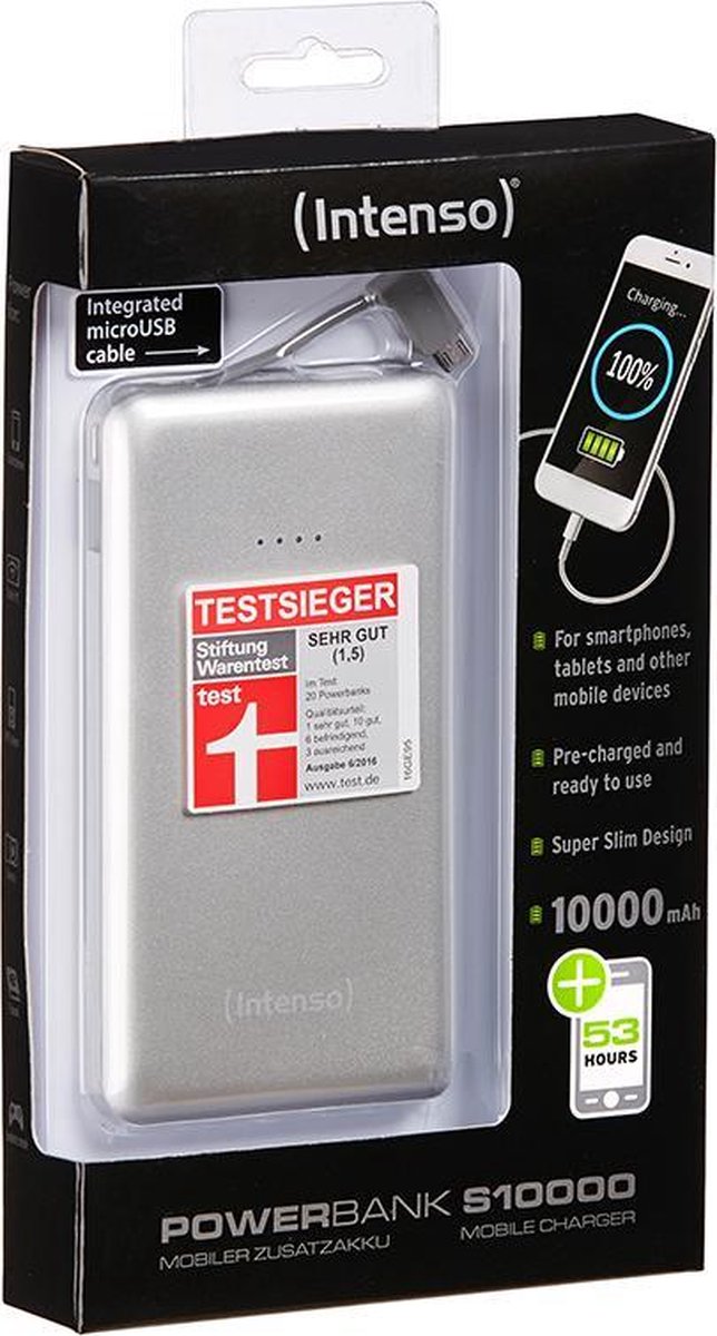 Intenso S10.000 powerbank Zilver Lithium-Polymeer (LiPo) 10.000 mAh