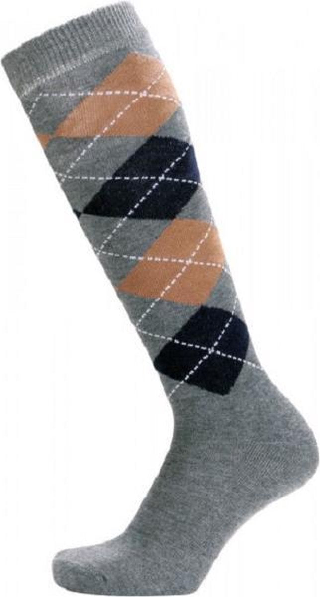 Pfiff sokken - Ruitersokken Donkergrijs - Beige - Sportsokken - Paardrijden - Unisex sokken - Kniesokken - Maat 34-36