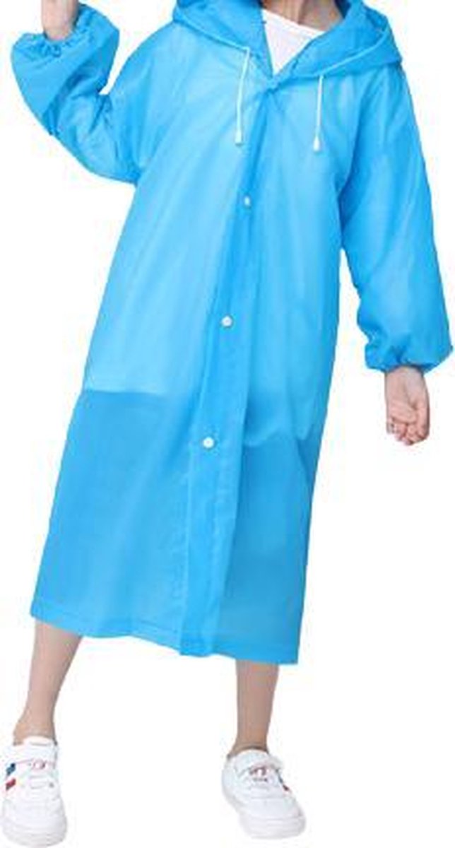 Kinder Regenjas met capuchon blauw (7-10 jaar) - licht gewicht - opvouwbaar - pocket size - reizen - meisjes regenjas