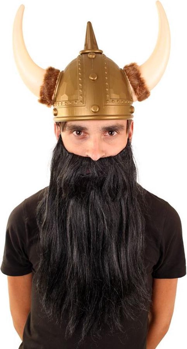Baard met snor 35 cm steil haar zwart