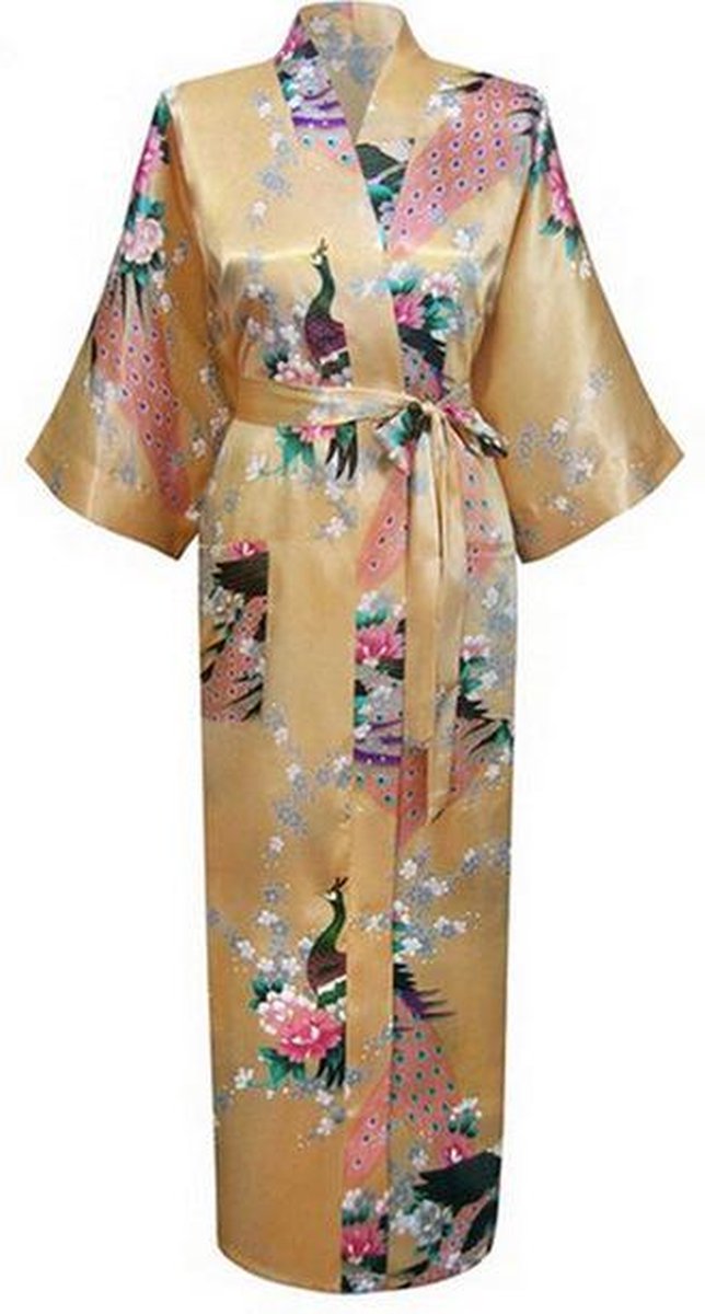 KIMU® lange kimono goud satijn - maat S-M - ochtendjas kamerjas badjas maxi