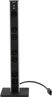 Stroom en signaalzuil Bravour® Power Tower 7 - Zwart - 7x Power | 2x USB Charger