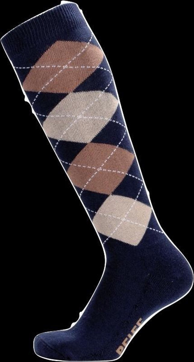 Pfiff sokken - Ruitersokken Donkerblauw - Beige - Sportsokken - Paardrijden - Unisex sokken - Kniesokken - Maat 34-36