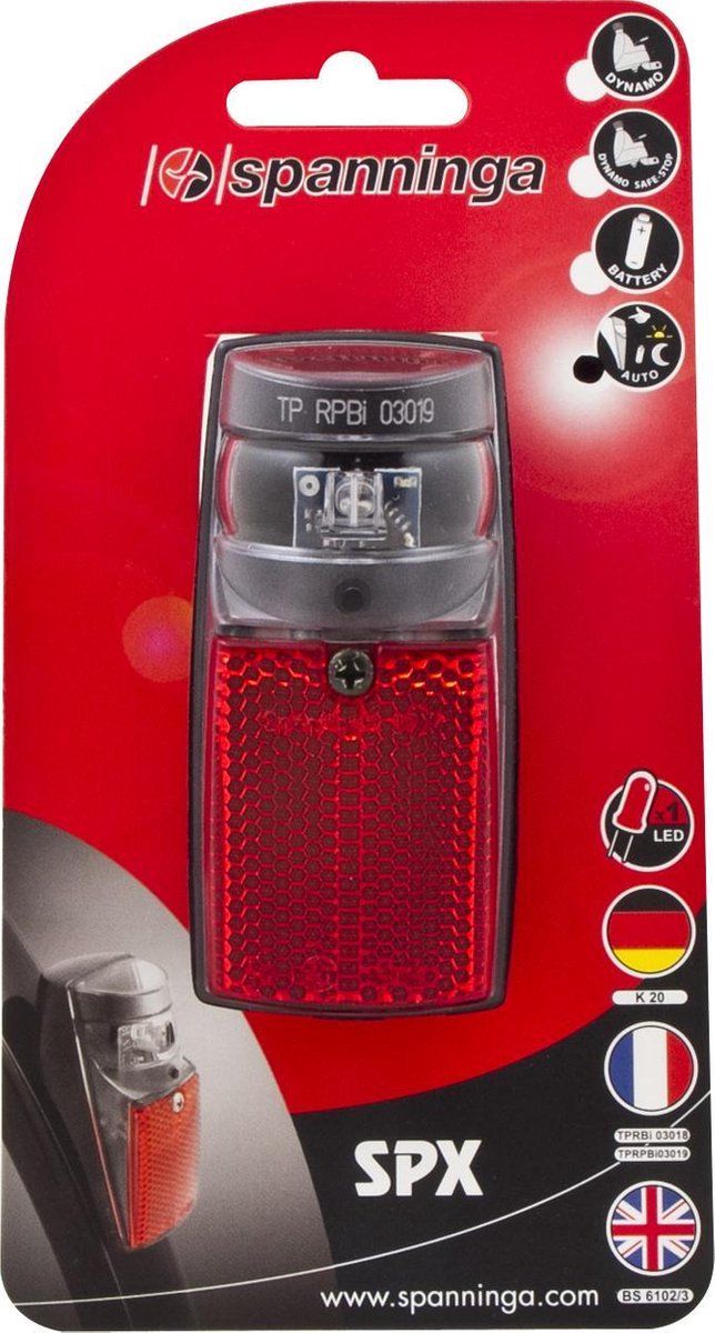 Spanninga SPXba - Fietsachterlicht - Led - Batterij/sensor - Rood