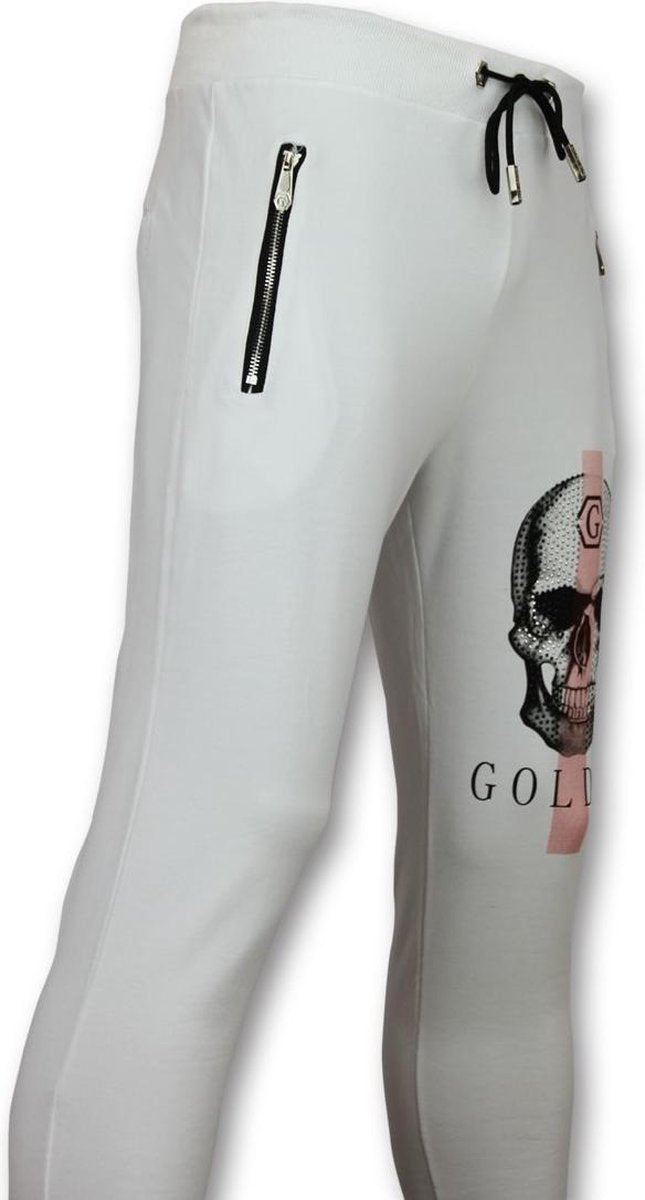 ENOS Mannen Joggingbroek - Sportbroek Heren Print Skull - Wit - Maten: L