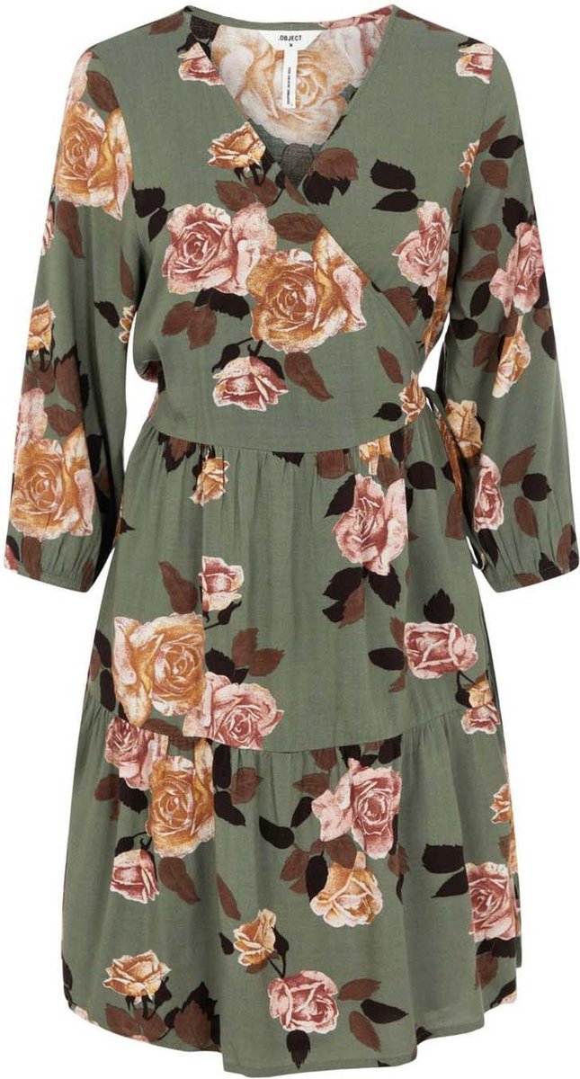 Objrose 3/4 Wrap Dress 116 .c 23036441 Deep Lichen Green/flower