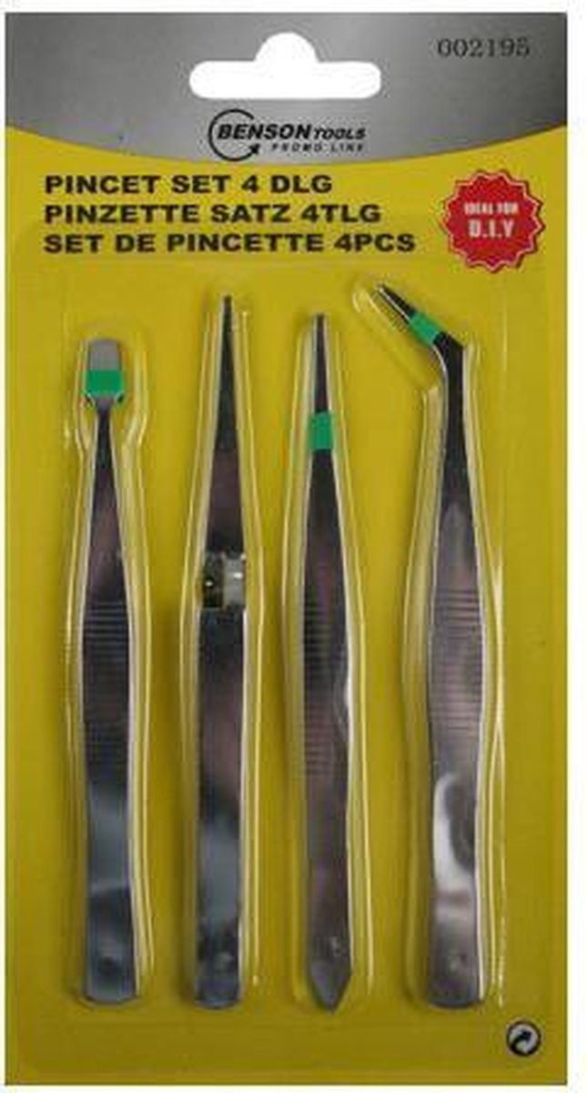 Pincet set | 4 stuks | RVS | Pincet hobby | Pincet mee eters | Pincet keuken | Pincet splinter