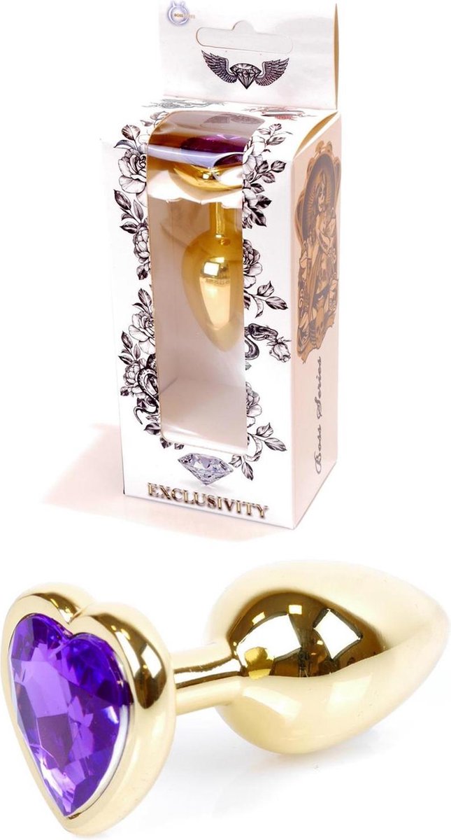 Bossoftoys - Plug - Goud - anaal - Hartje - Paars - 64-00043 - gave cadeaubox