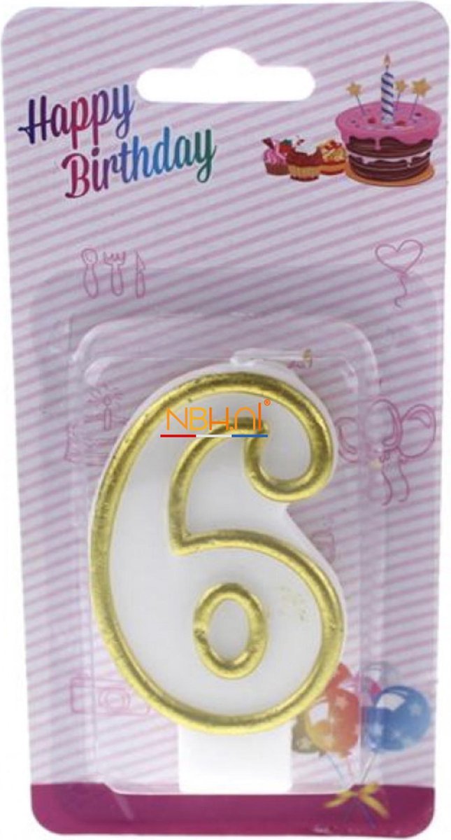 Taartkaars - cijfer 6 - Goud  - Verjaardags kaars