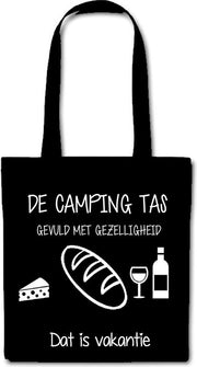 De camping Tas deluxe gevuld met gezelligheid cadeau voor papa mama opa en oma vaderdag moederdag verjaardag man vrouw dames heren anders tekstbord met grappige tekst bedrukt  vrouwen mannen