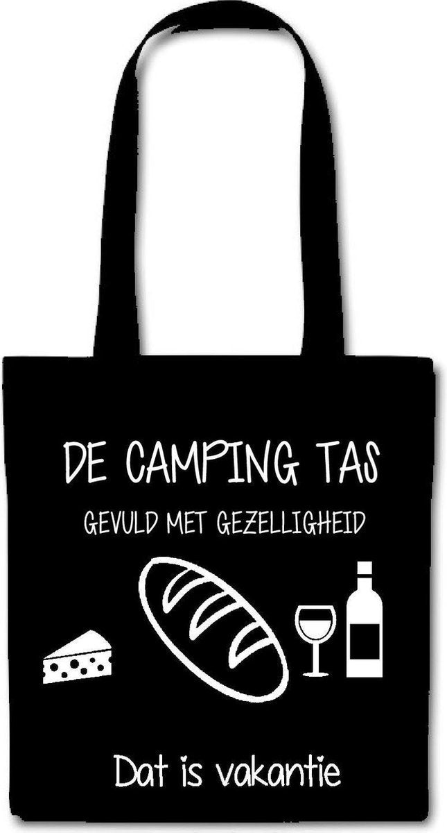 De camping Tas deluxe gevuld met gezelligheid cadeau voor papa mama opa en oma vaderdag moederdag verjaardag man vrouw dames heren anders tekstbord met grappige tekst bedrukt  vrouwen mannen
