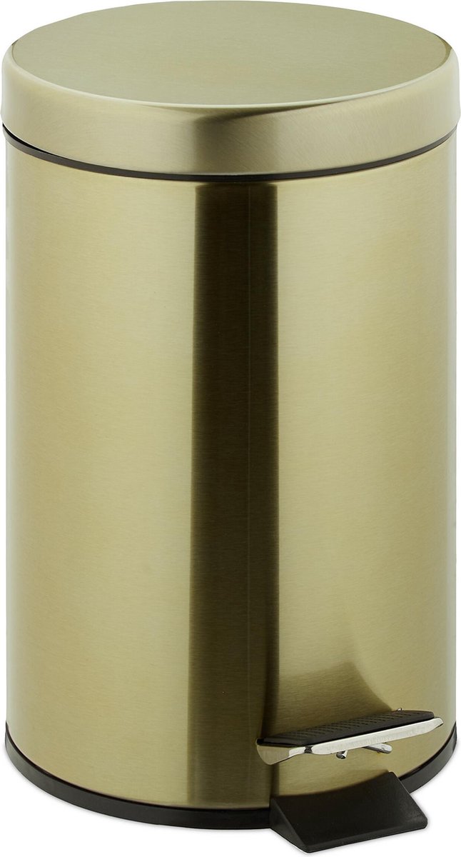relaxdays pedaalemmer 3 liter - softclose vuilnisbak met binnenemmer - prullenbak goud