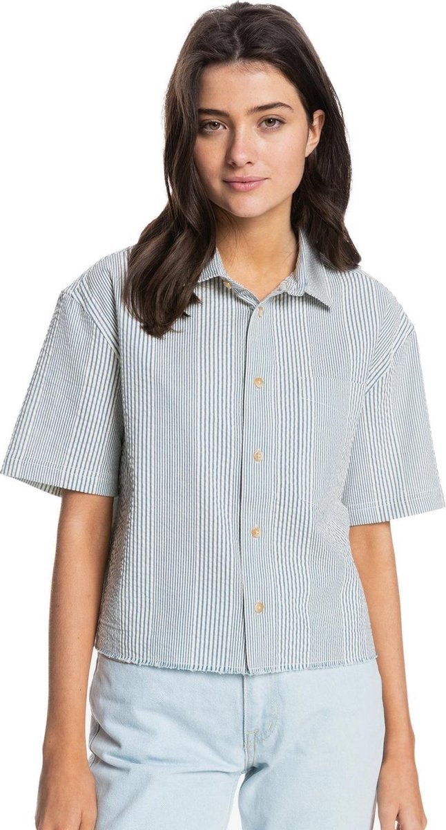 Quiksilver Riding Sea Ss Dark Blue Seer Sucker Stripes M