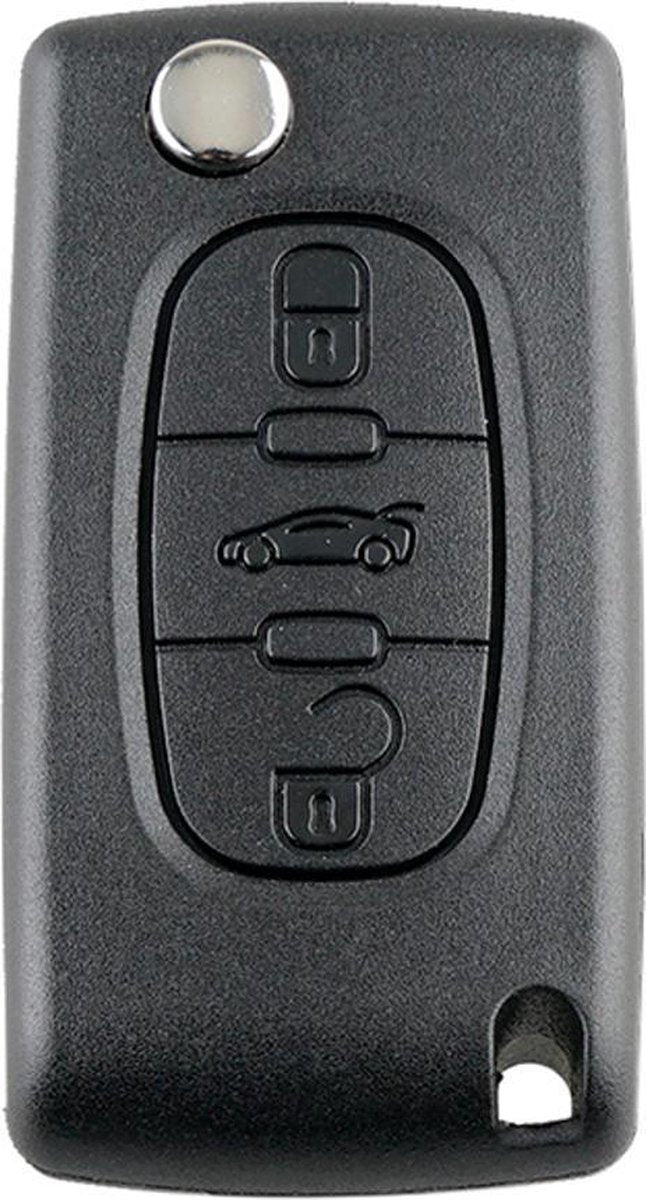 Citroen - klapsleutel behuizing - 3 knoppen - middelste knop achterklep bediening - VA2 sleutelbaard zonder zijgroef - CE0523 zonder batterijhouder in de achterdeksel - batterijhouder vast op de printplaat