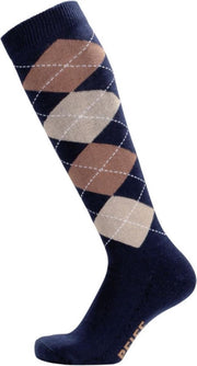 Pfiff sokken - Ruitersokken Donkerblauw - Beige - Sportsokken - Paardrijden - Unisex sokken - Kniesokken - Maat 37-39