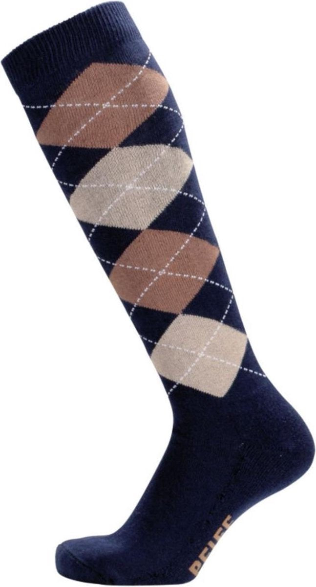 Pfiff sokken - Ruitersokken Donkerblauw - Beige - Sportsokken - Paardrijden - Unisex sokken - Kniesokken - Maat 37-39