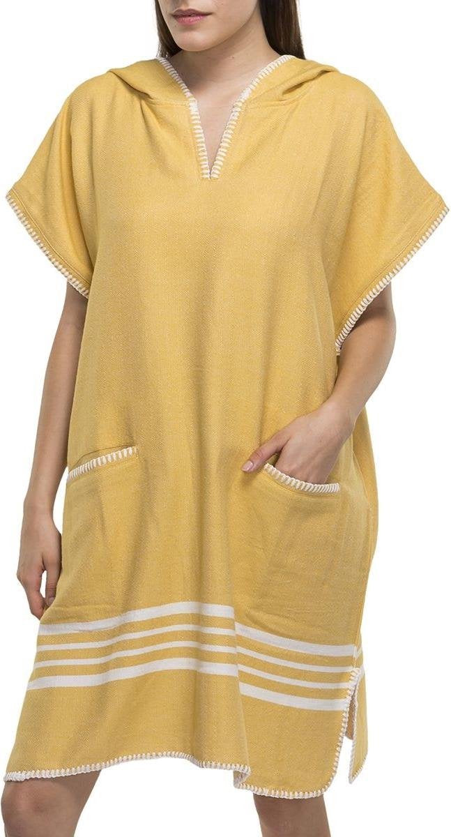 Strandponcho Sultan Mustard Yellow - maat S/M - dames poncho - poncho volwassen - poncho met capuchon - maat S/M - saunaponcho - damesponcho