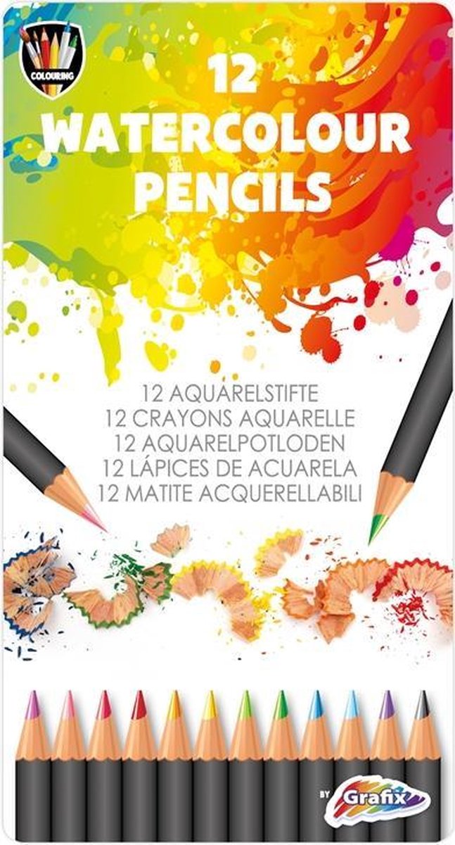 Grafix 12 Aquarelpotloden in blik